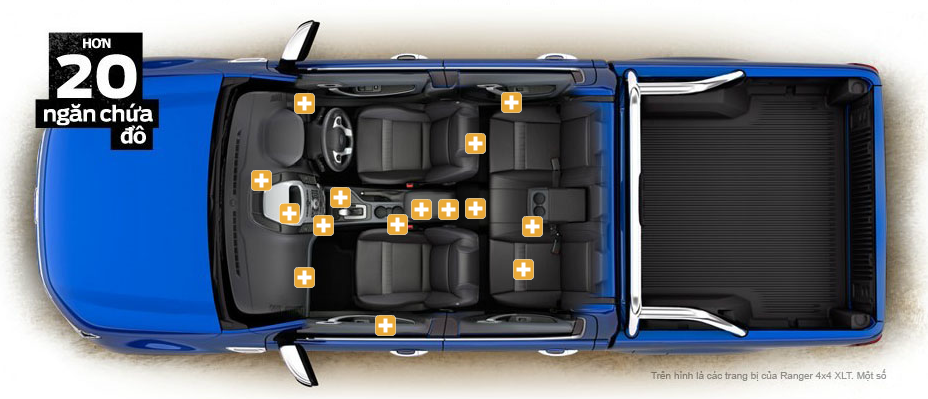 Ngăn chứa đồ trong xe Ford Ranger 2014